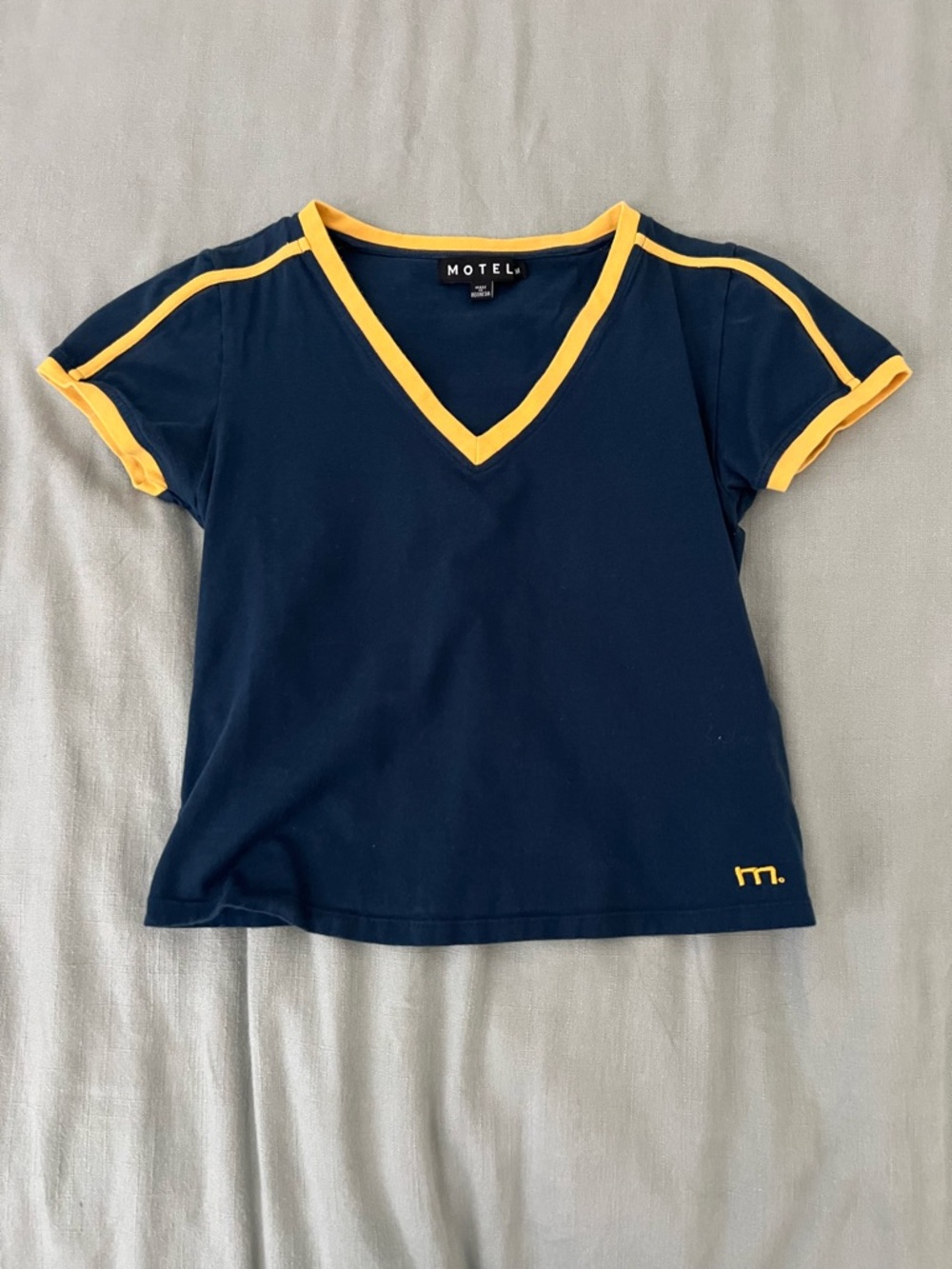Motel Rocks Navy and Yellow V-Neck